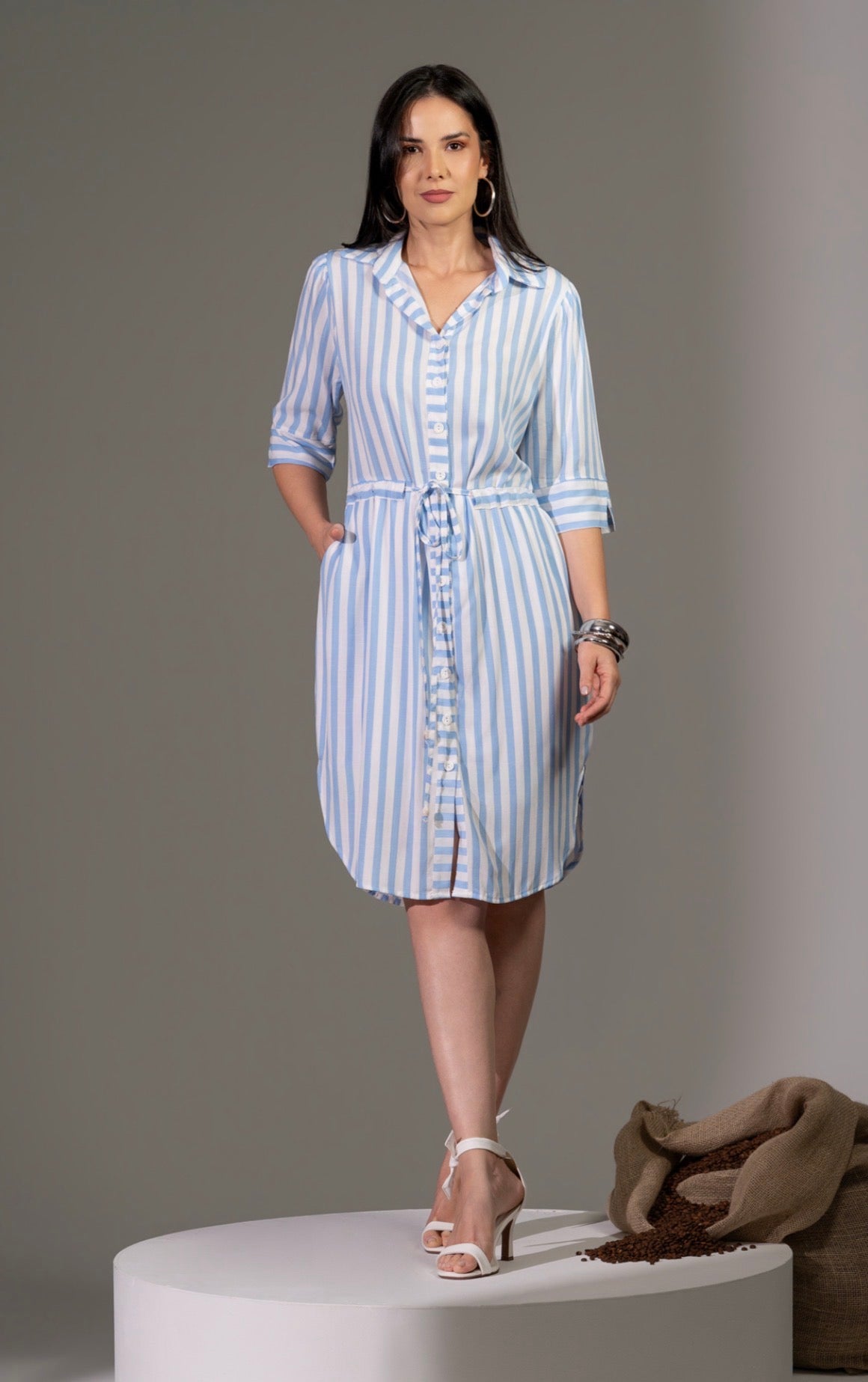 striped midi dress for women Cute Blue Striped Midi Dress | Trendy Women's Dresses