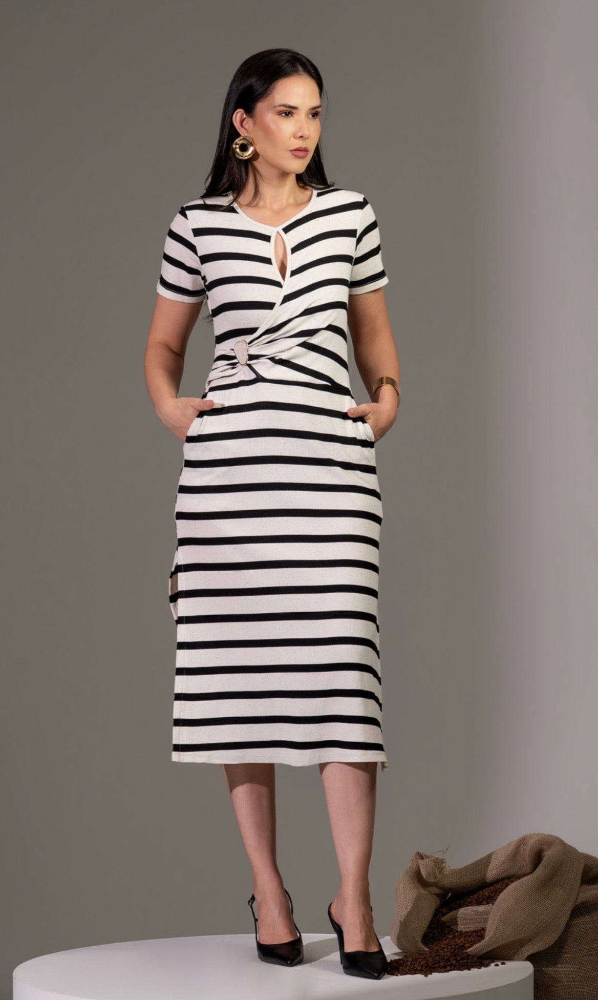 Stripped Midi Dress with Detail – AP Beach Boutique