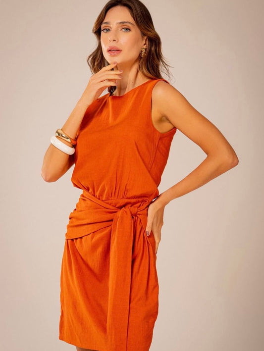 Linen short Dress with belt detail