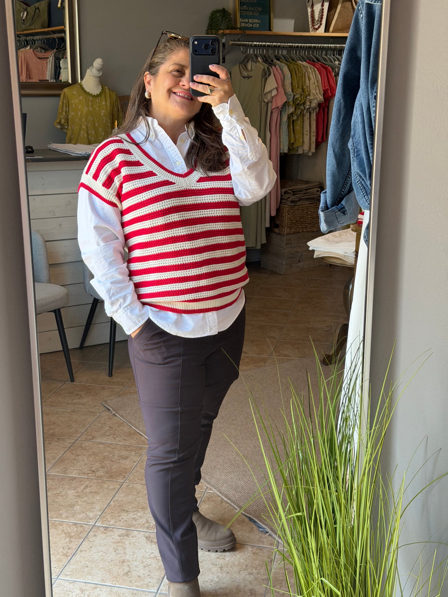 knit Striped V neck Top