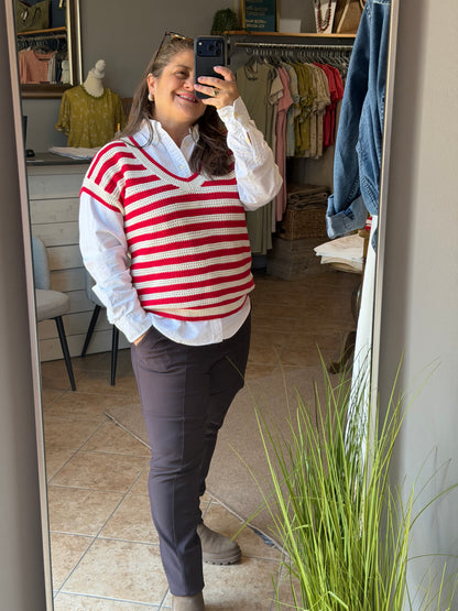 knit Striped V neck Top