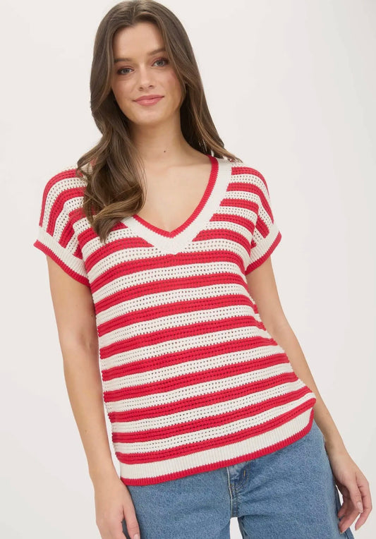 knit Striped V neck Top