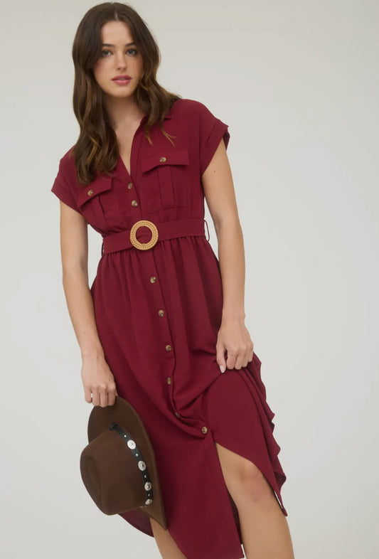 Midi Button Dress with Belt
